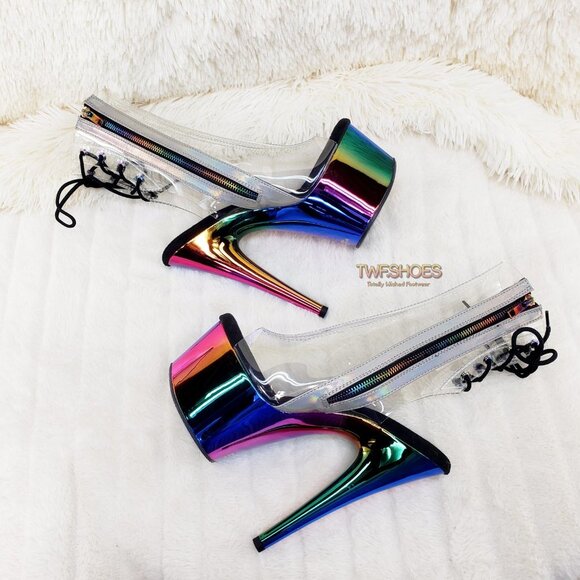 Rainbow Platform High Heel Clear Upper Ankle Boots - Picture 4 of 15